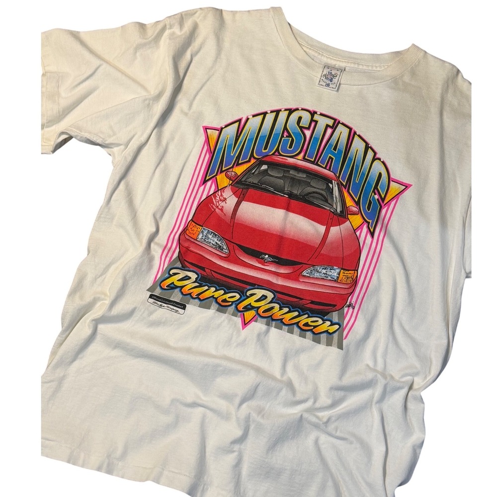 VTG Alore T Shirt White‎ Mustang Pure Power Ford Car Graphic Tee XL Mens
